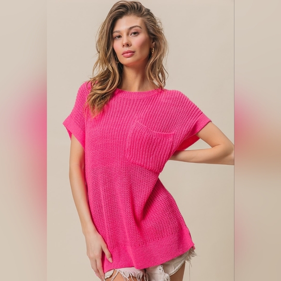 BiBi Patch Pocket Short Sleeve Sweater - Picture 1 of 5